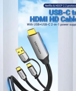 VENTION CGXBG USB-C to HDMI Cable with 2-in-1 Power Supply - 1.5M